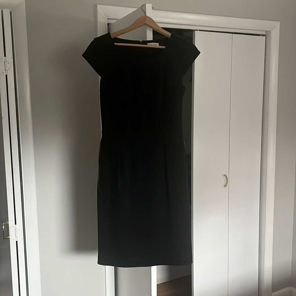 calvin kein career dress black and grey scoop neck